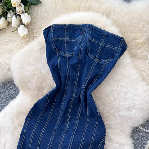 Off-shoulder Denim Bustier Dress
