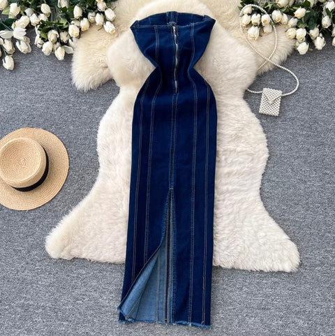 Off-shoulder Denim Bustier Dress