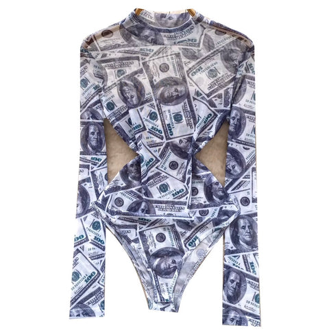 Chic Dollar Print Slim Jumpsuit