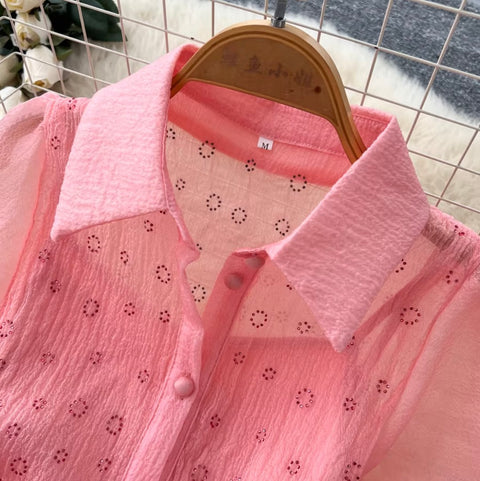 Puffy Sleeve A-line Mesh Dress