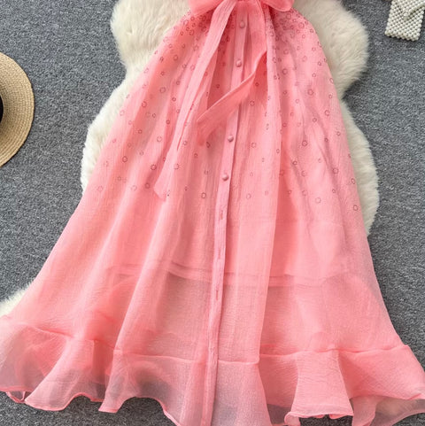 Puffy Sleeve A-line Mesh Dress