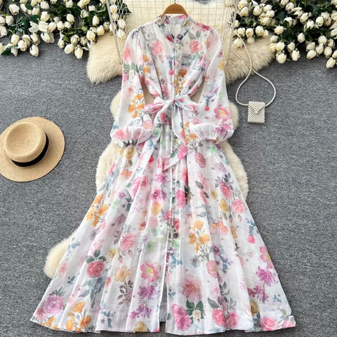 French Style Floral Shirt Dress 2Pcs