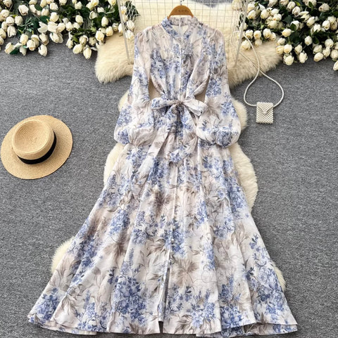 French Style Floral Shirt Dress 2Pcs
