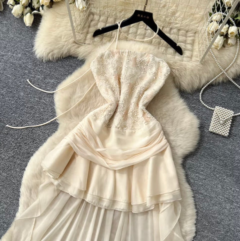 Niche Lace Patchwork Mesh Dress