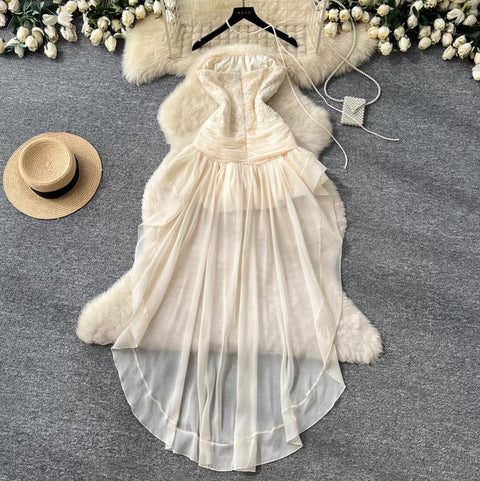Niche Lace Patchwork Mesh Dress
