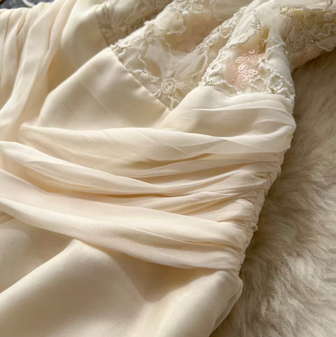 Niche Lace Patchwork Mesh Dress