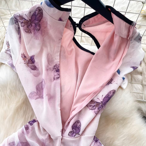 Chinese Style Butterfly Print Cheongsam
