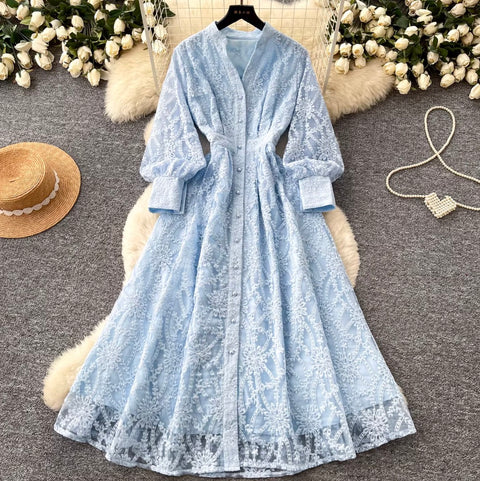 French Style Stand Collar Lace Dress