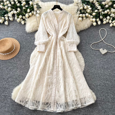 French Style Stand Collar Lace Dress