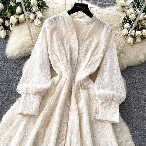 French Style Stand Collar Lace Dress