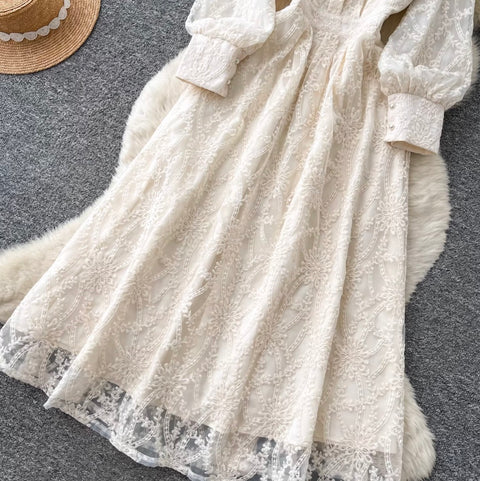 French Style Stand Collar Lace Dress