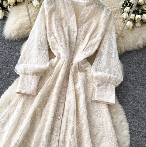 French Style Stand Collar Lace Dress