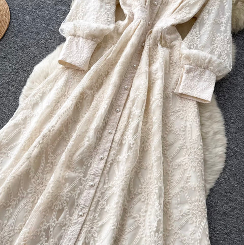 French Style Stand Collar Lace Dress