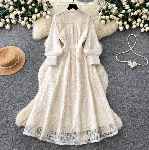 French Style Stand Collar Lace Dress