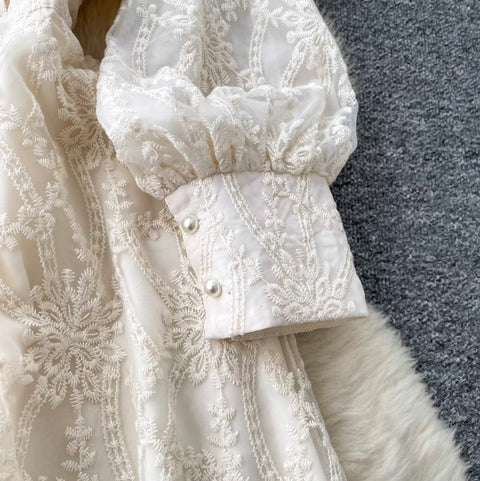 French Style Stand Collar Lace Dress