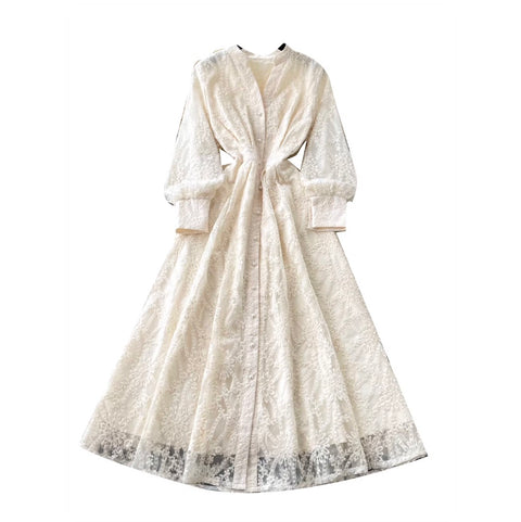 French Style Stand Collar Lace Dress