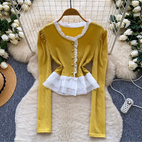 Ruffled Lace Mesh Patchwork Shirt