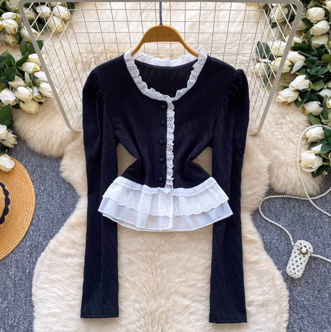 Ruffled Lace Mesh Patchwork Shirt