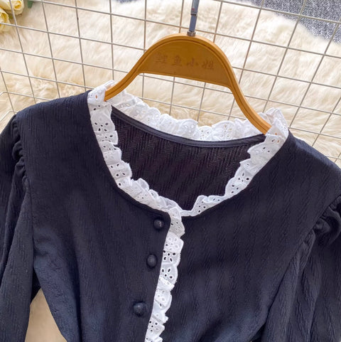 Ruffled Lace Mesh Patchwork Shirt