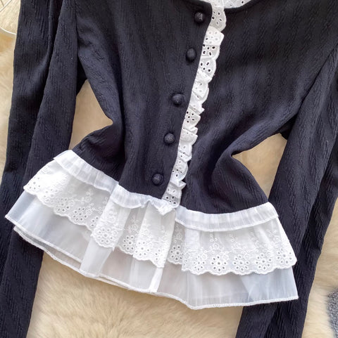Ruffled Lace Mesh Patchwork Shirt