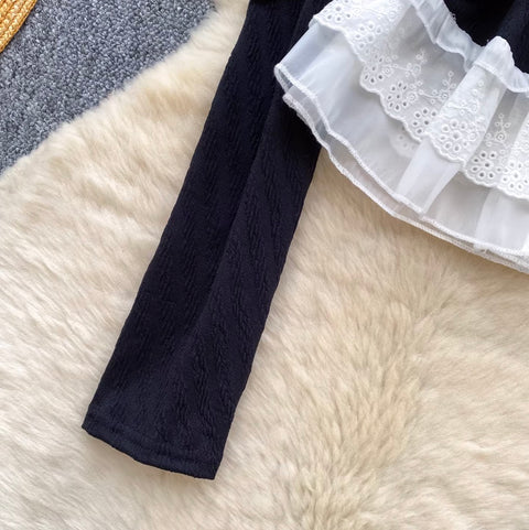 Ruffled Lace Mesh Patchwork Shirt