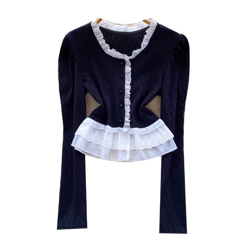 Ruffled Lace Mesh Patchwork Shirt