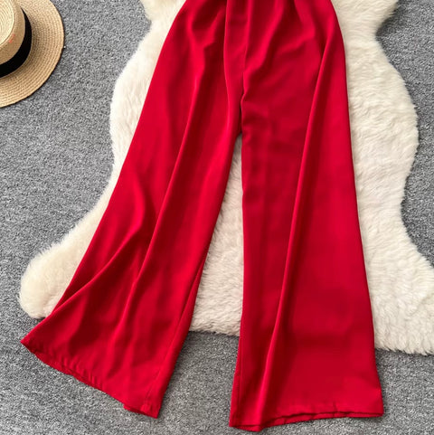 V-neck Straight Jumpsuit with Belt