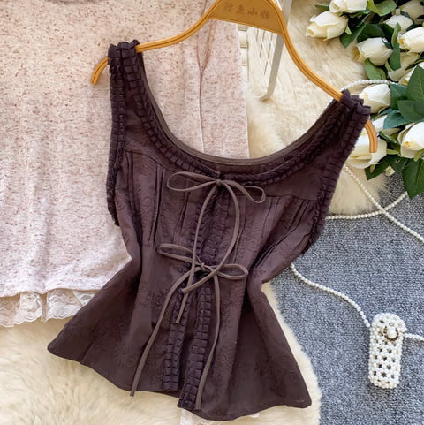 Lace-up Camisole & Bottoming Top 2Pcs