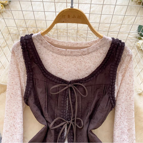 Lace-up Camisole & Bottoming Top 2Pcs