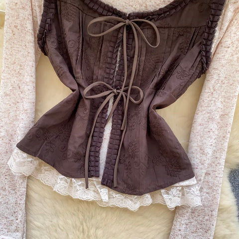 Lace-up Camisole & Bottoming Top 2Pcs