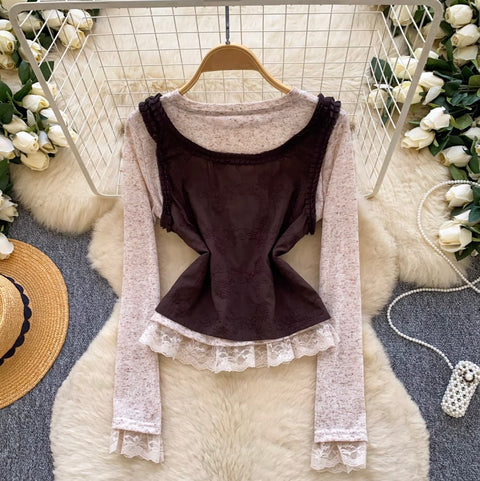 Lace-up Camisole & Bottoming Top 2Pcs