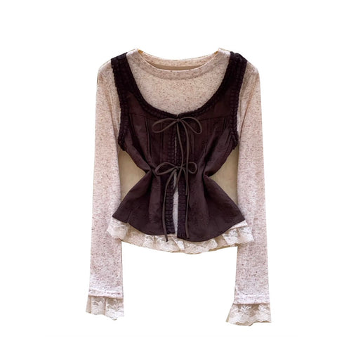 Lace-up Camisole & Bottoming Top 2Pcs