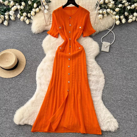 Simple Design Hollowed Knit Dress