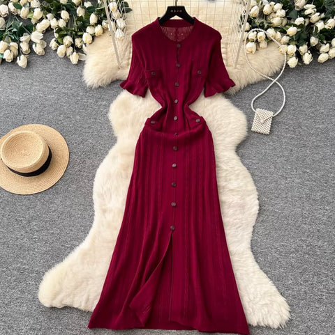 Simple Design Hollowed Knit Dress