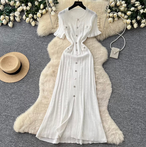 Simple Design Hollowed Knit Dress
