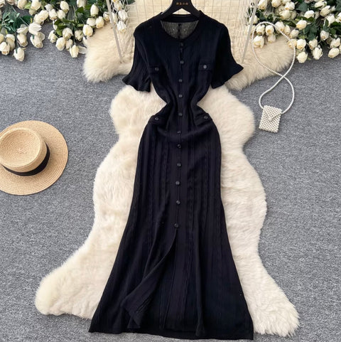 Simple Design Hollowed Knit Dress