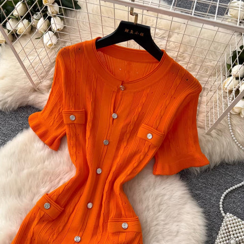 Simple Design Hollowed Knit Dress