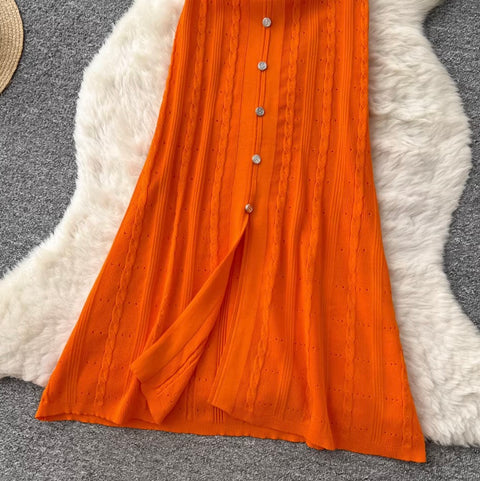 Simple Design Hollowed Knit Dress