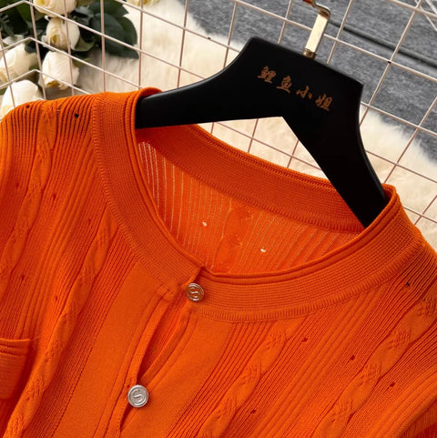 Simple Design Hollowed Knit Dress
