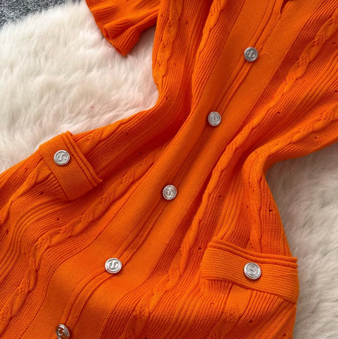 Simple Design Hollowed Knit Dress