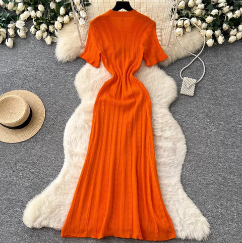 Simple Design Hollowed Knit Dress