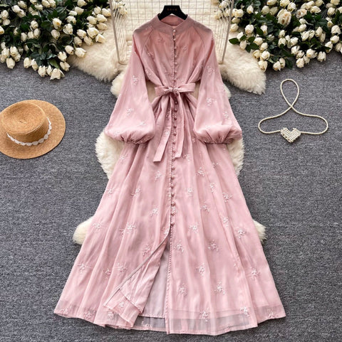 French Style Embroidered A-line Dress