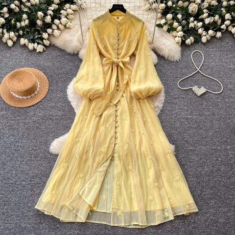 French Style Embroidered A-line Dress