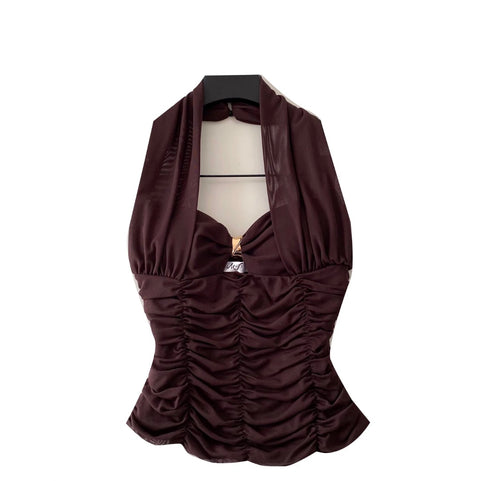 Sexy Backless Pleated Halter Top