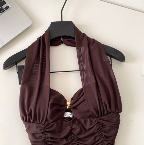Sexy Backless Pleated Halter Top
