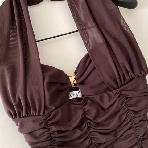 Sexy Backless Pleated Halter Top