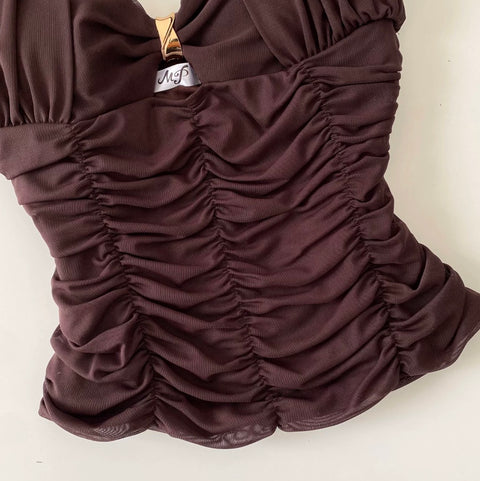Sexy Backless Pleated Halter Top