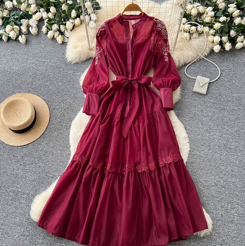 Puffy Sleeve Beaded Embroidery Dress