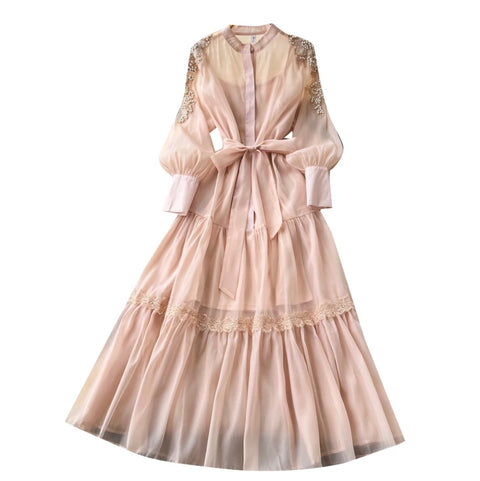 Puffy Sleeve Beaded Embroidery Dress