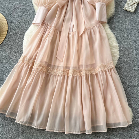 Puffy Sleeve Beaded Embroidery Dress